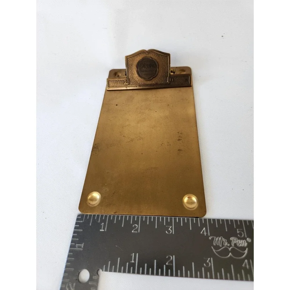 Small Antique Brass Advertising Clipboard Dunhood Leathers Whitehead & Hoag Co